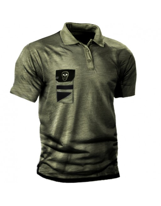 Men's OutdoorSkull Pocket Tactical Polo T-shirt